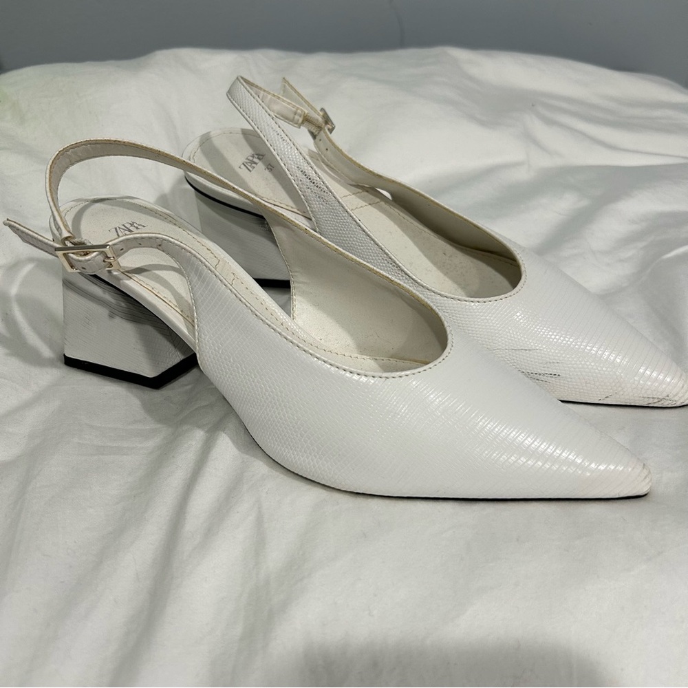 Zara white wide heeled slingbacks - Picture 2 of 4